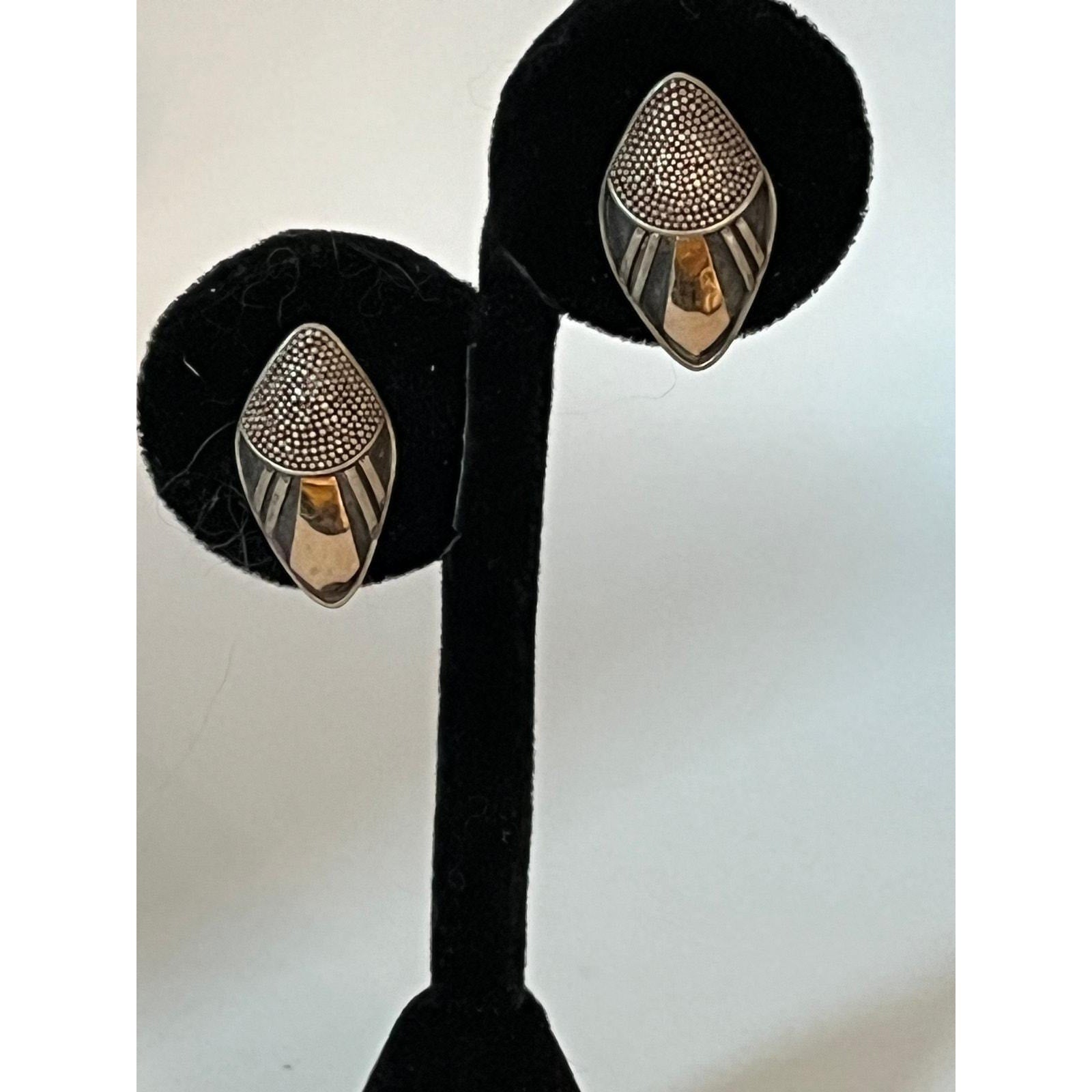 Rare Vintage gold plated sterling silver textured push back earrings signed