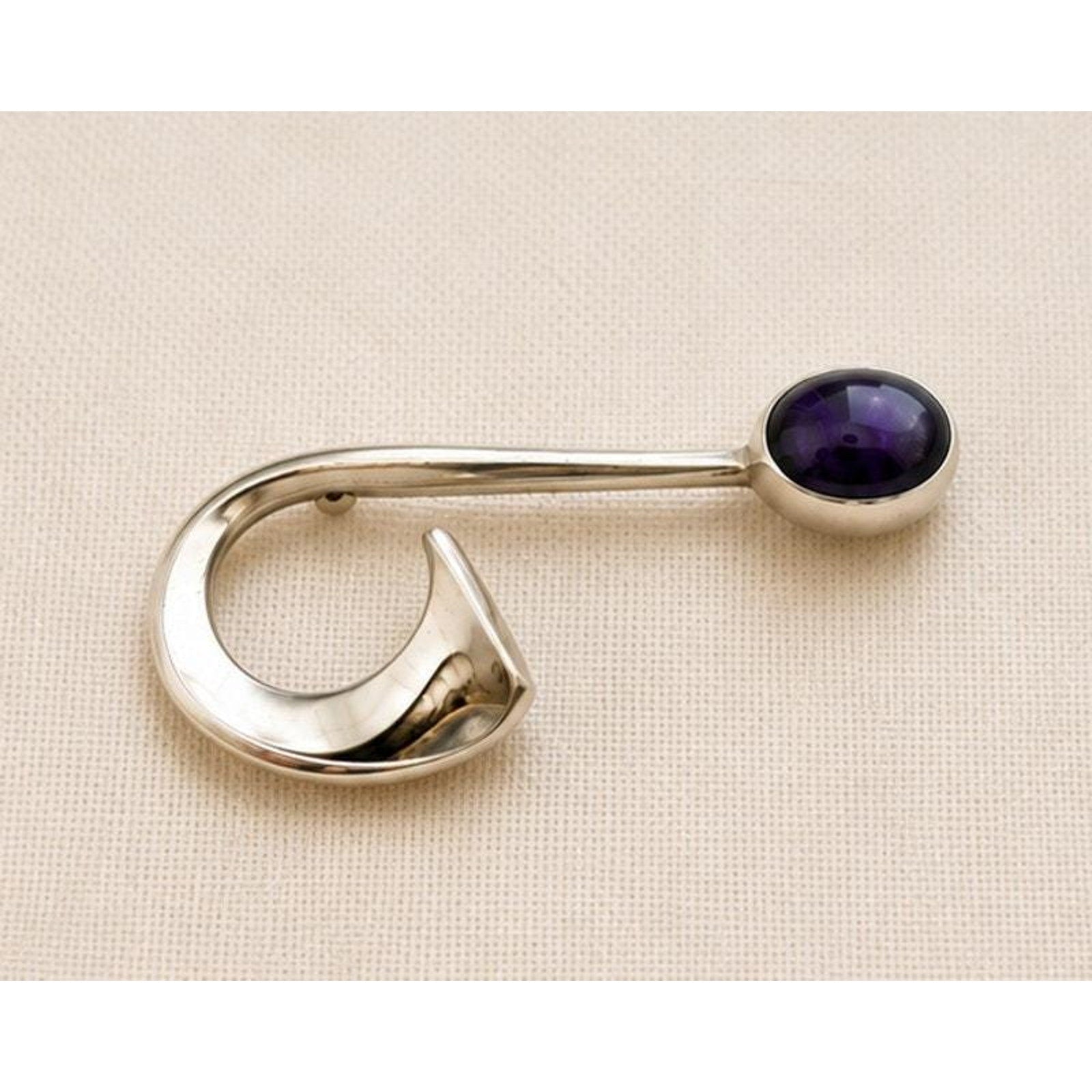 Vintage 925 Sterling Silver Amethyst Art Deco Brooch