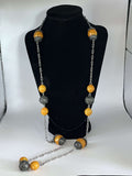 Vintage Ethnic Silver and Egg Yolk Amber Resin (Faturan) Beaded Necklace