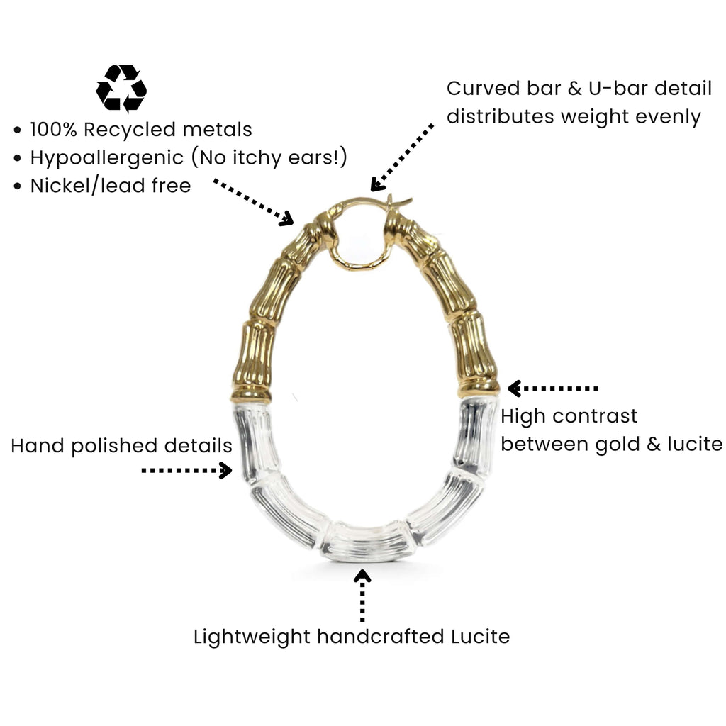 Gold & Honey Duchess Bamboo Lucite Hoop Earrings