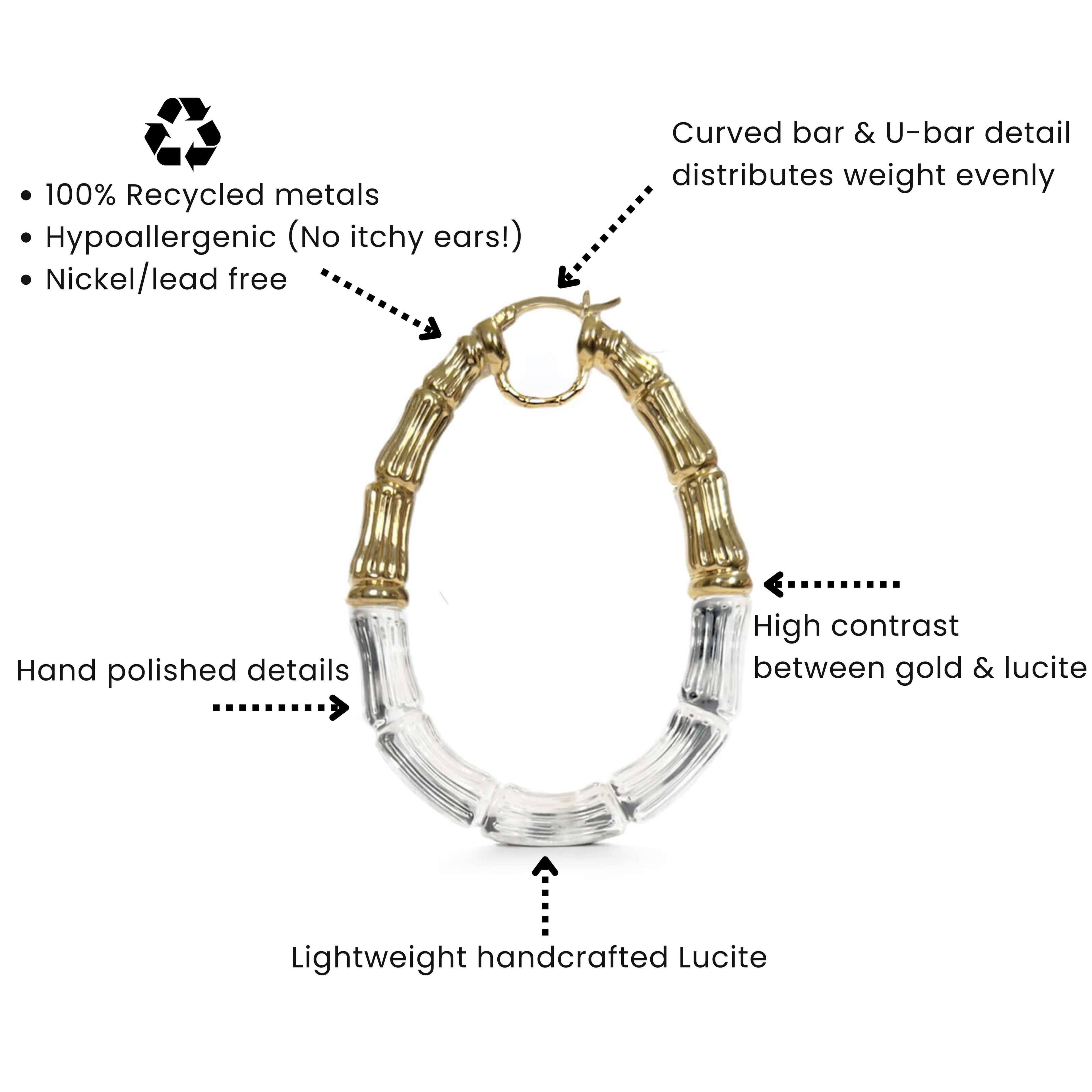 Gold & Honey Duchess Bamboo Lucite Hoop Earrings