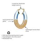 Gold & Honey Glitter Flat Oval Lucite Hoop Earrings