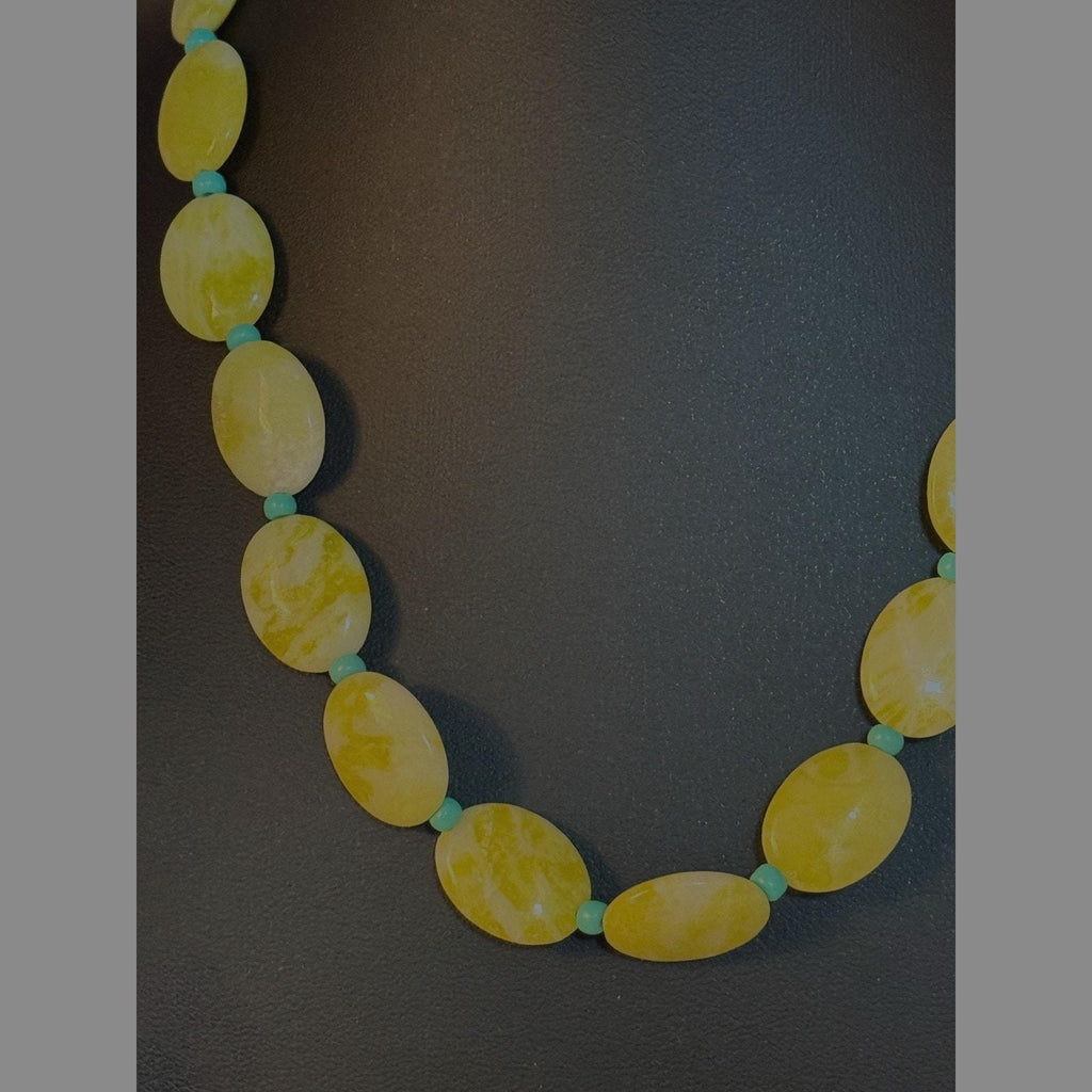 Native American Carved Lemon Jade and Turquoise Necklace