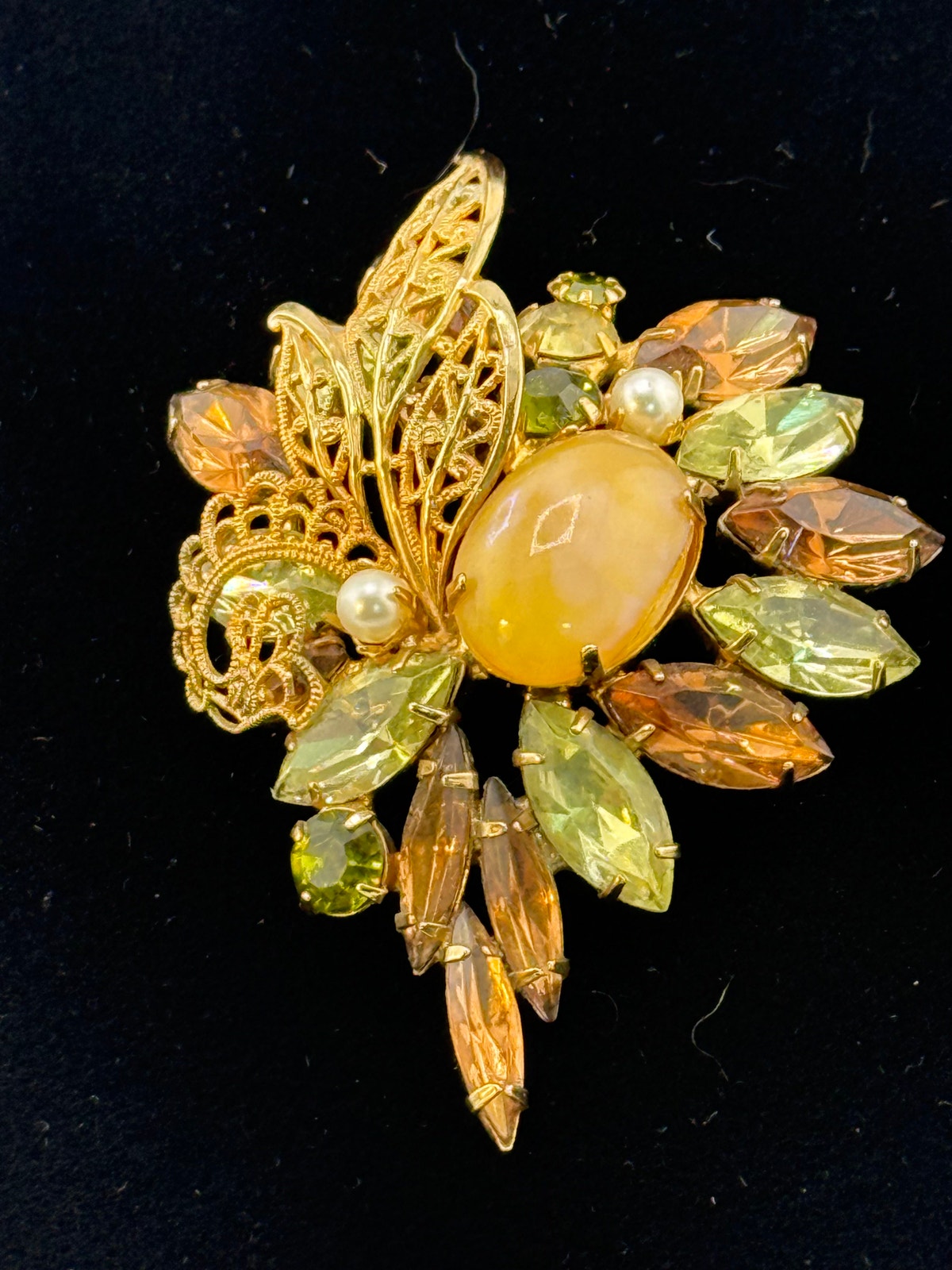 Vintage Signed Hobe Amber and Multi-Colored 1960's Brooch