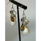 Freshwater pearls, faceted beads and briolettes earrings sterling silver hooks