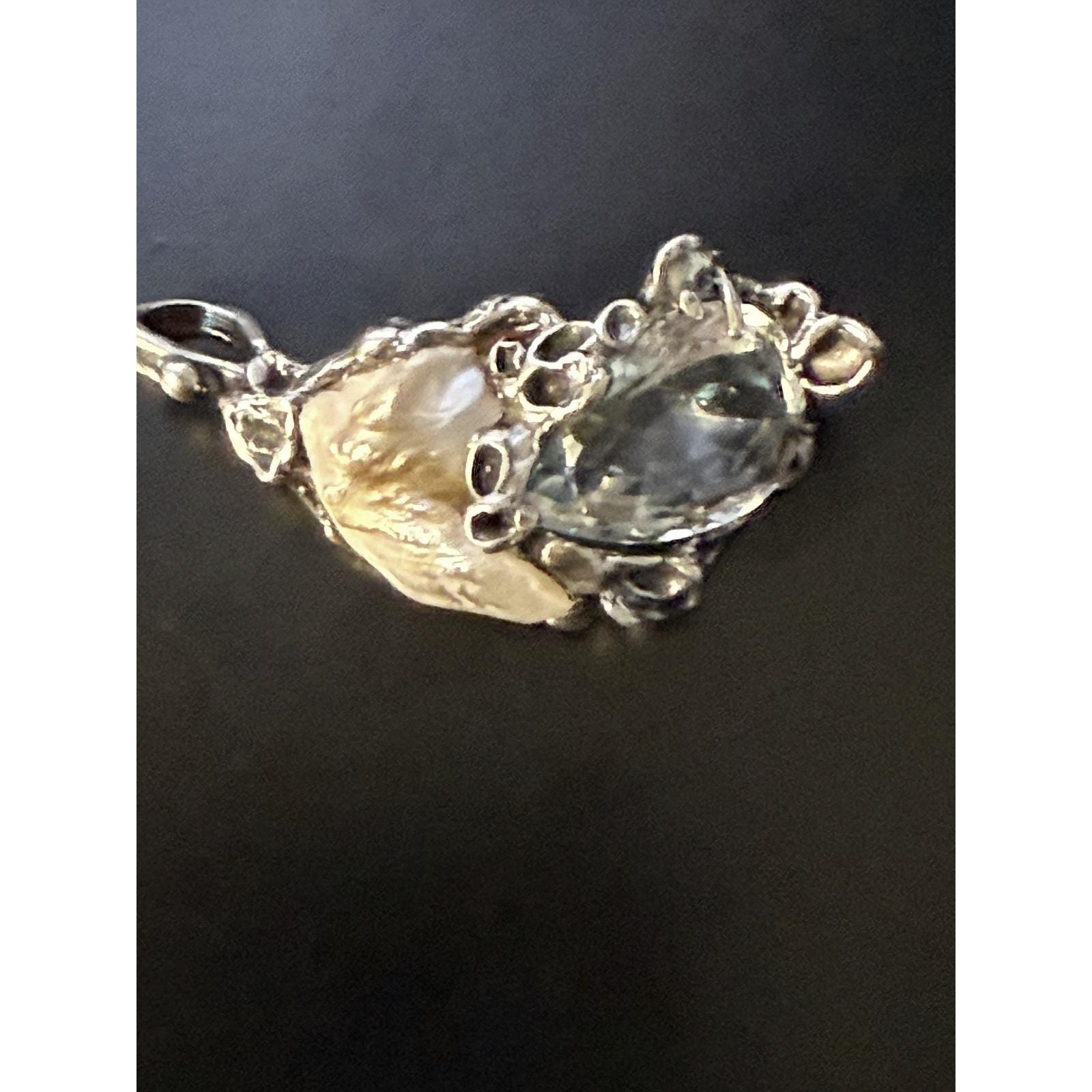 Rare Nadine Leo Mississippi River Pearl Co Sterling Pearl Aquamarine Pendant