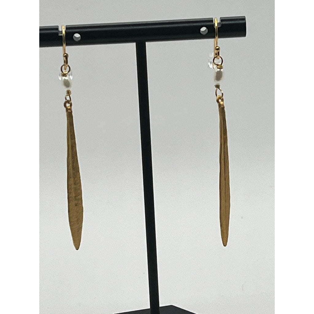Michael Michaud Leaf & Bud Long Pearl Drop Wire Earrings