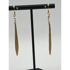 Michael Michaud Leaf & Bud Long Pearl Drop Wire Earrings