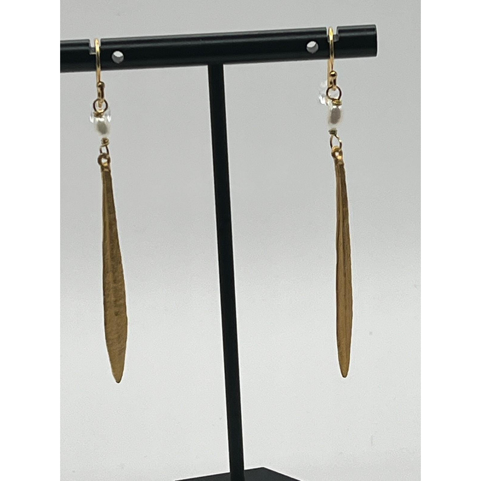 Michael Michaud Leaf & Bud Long Pearl Drop Wire Earrings