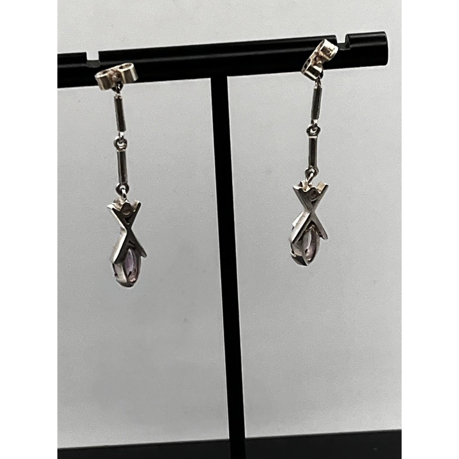 Vintage 925 Sterling Silver Amethyst CZ Dangle Earrings
