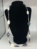 Hand Painted Porcelain Bead and White Stone Necklace