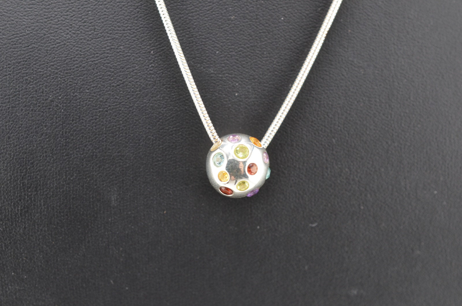 SU Thailand Sterling Silver Gemstone Globe Pendant Necklace