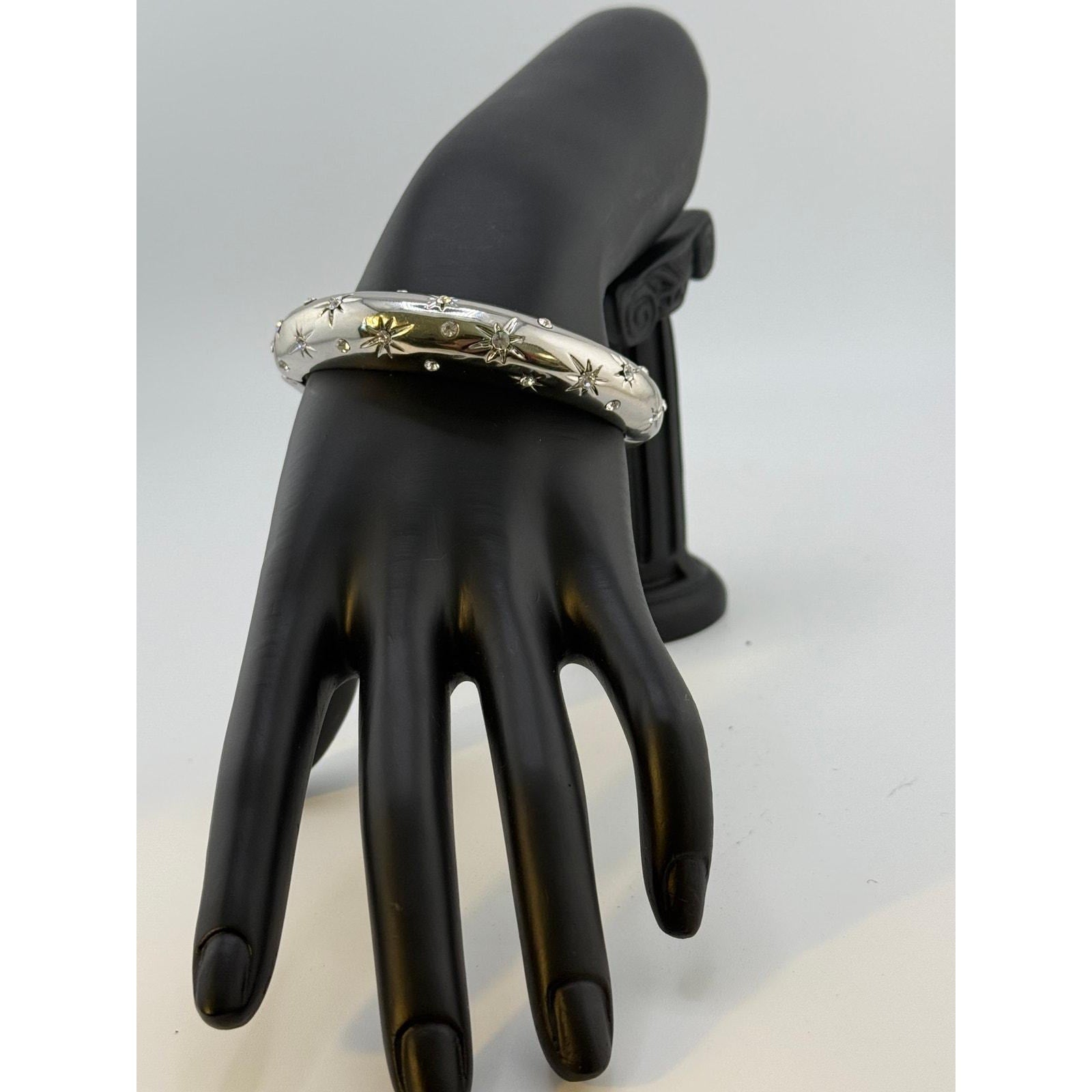 Vintage Silver Tone Rhinestone Domed Hinged Bracelet