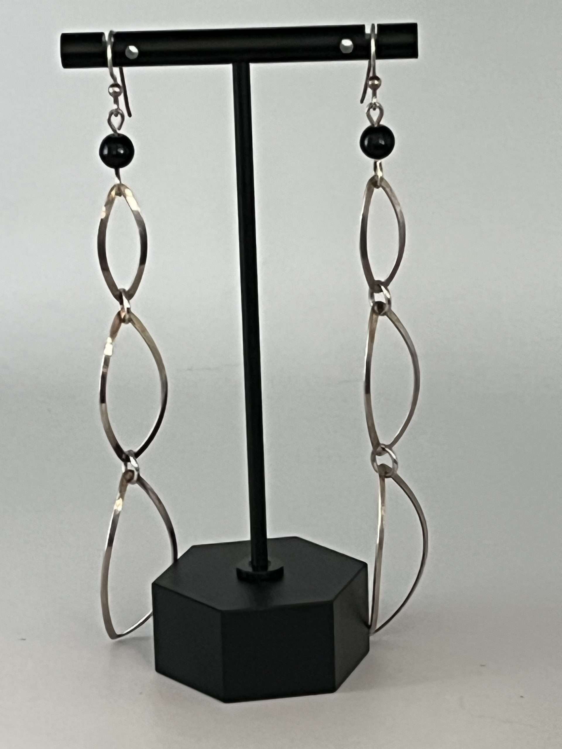 Silver and Black Onyx 4 Inch Dangle Earrings