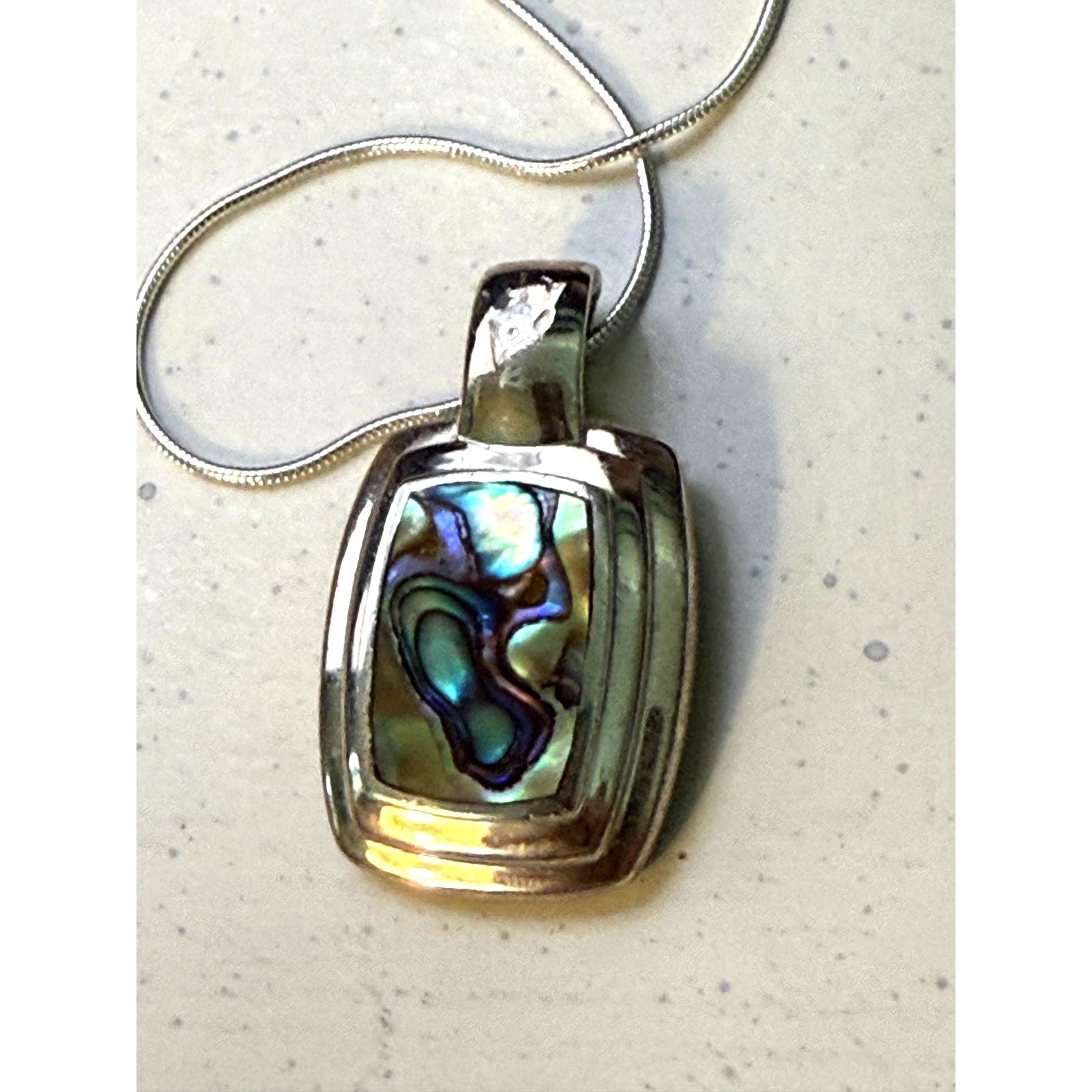 Vintage SS Abalone Shell Pendant Necklace
