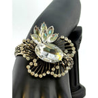 Vintage Sterling Silver Raised Rhinestone Flair Hinged Bracelet