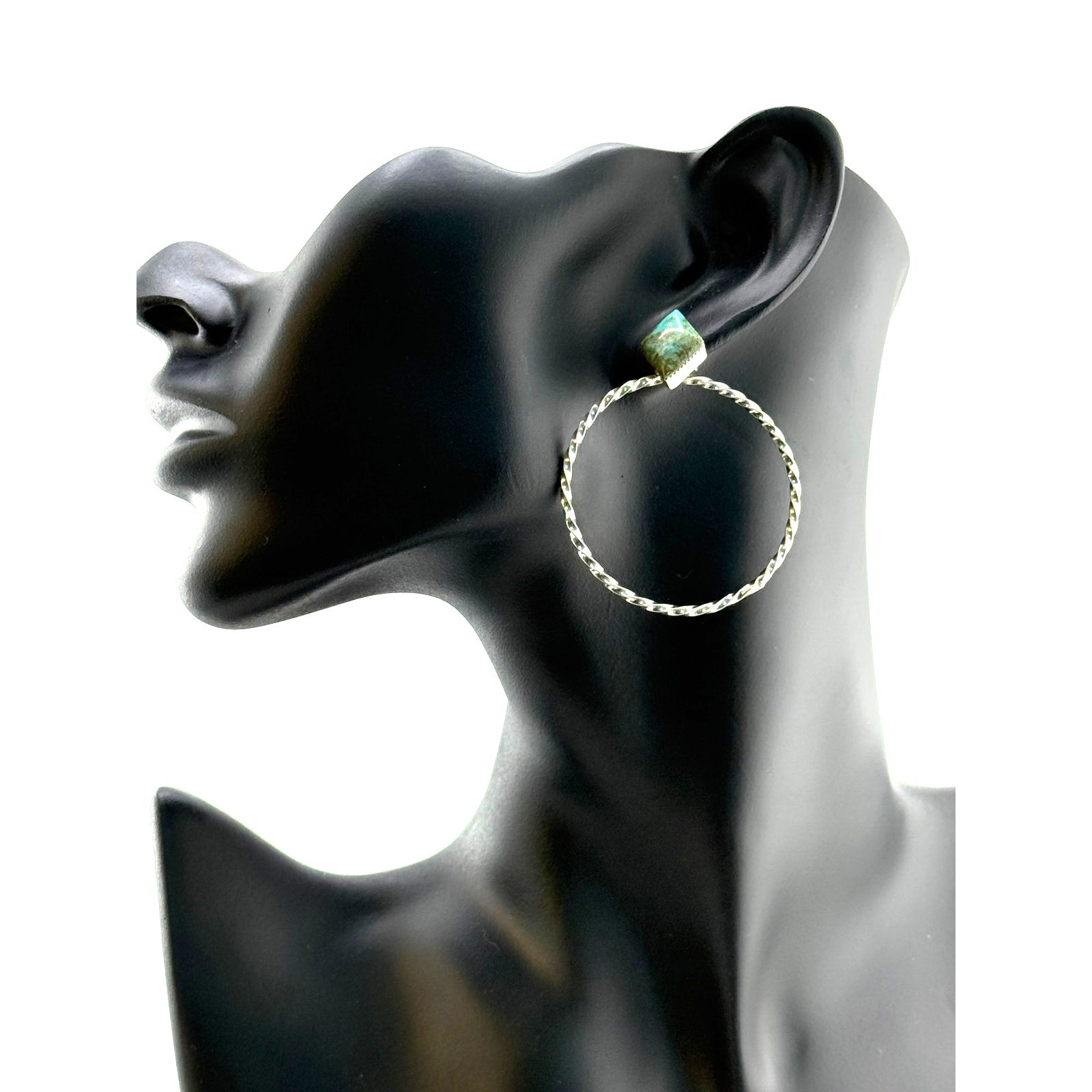 Turquoise Sterling Silver Hoop Post Earrings