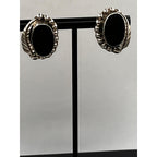 Vintage 925 Sterling Silver Onyx Cabochon Stud Earrings