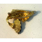 Vintage Signed Hobe Jade Gold Tone 1940's Fish Brooch/Pendant