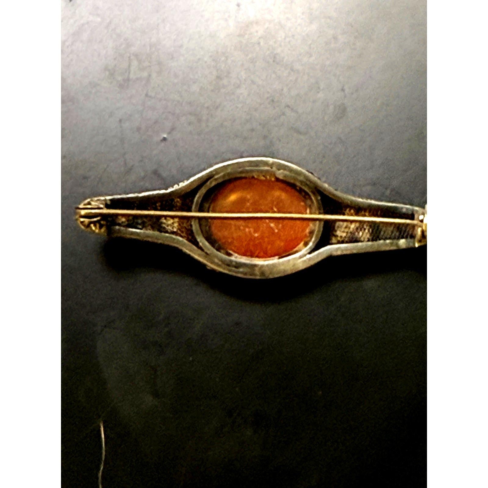 Vintage Carved Carnelian Sterling Silver Brooch