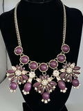 Lovely Purple "Diamond" and Glass Statement Jewelry Necklace