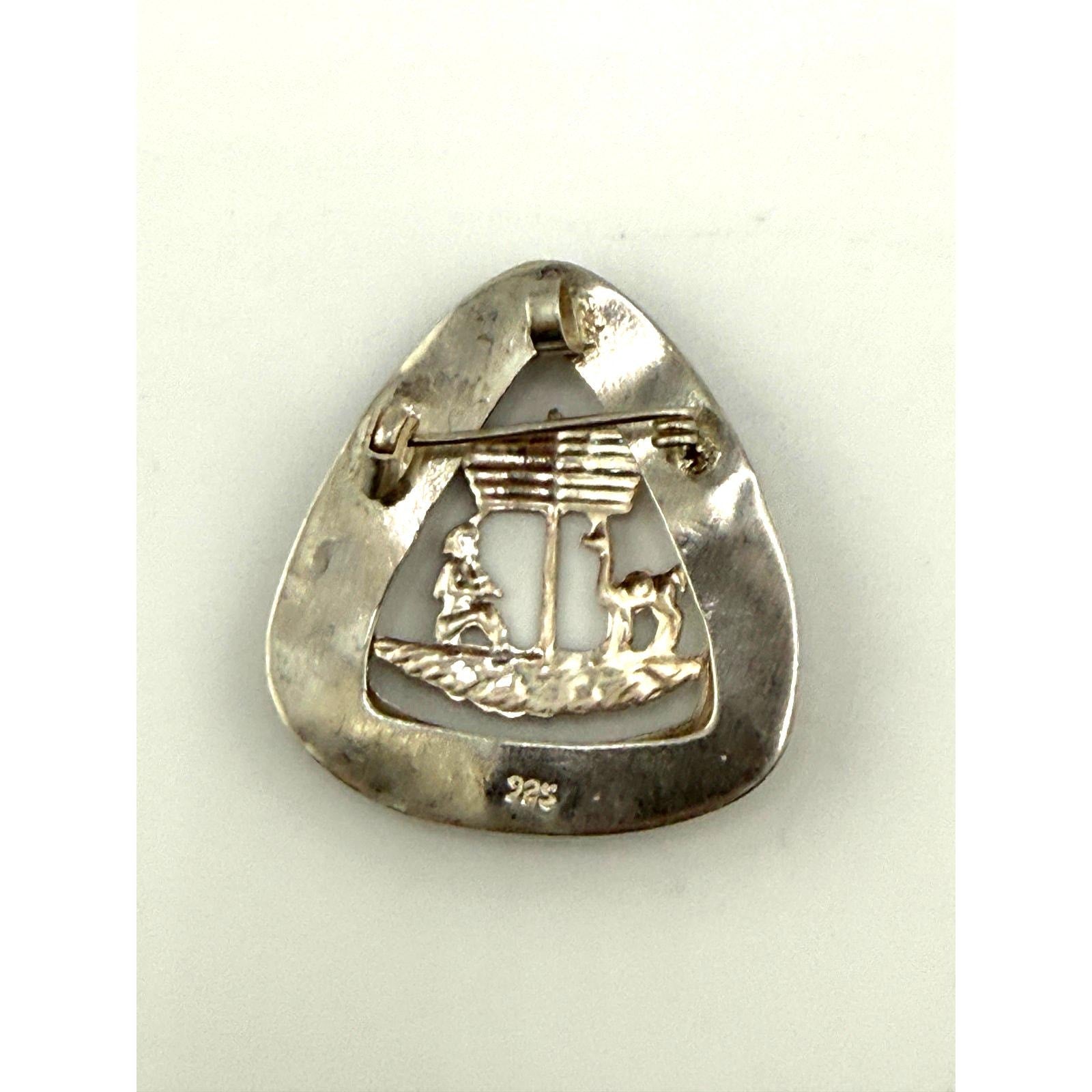 Vintage Sterling Silver Man and Llama Brooch Pendant
