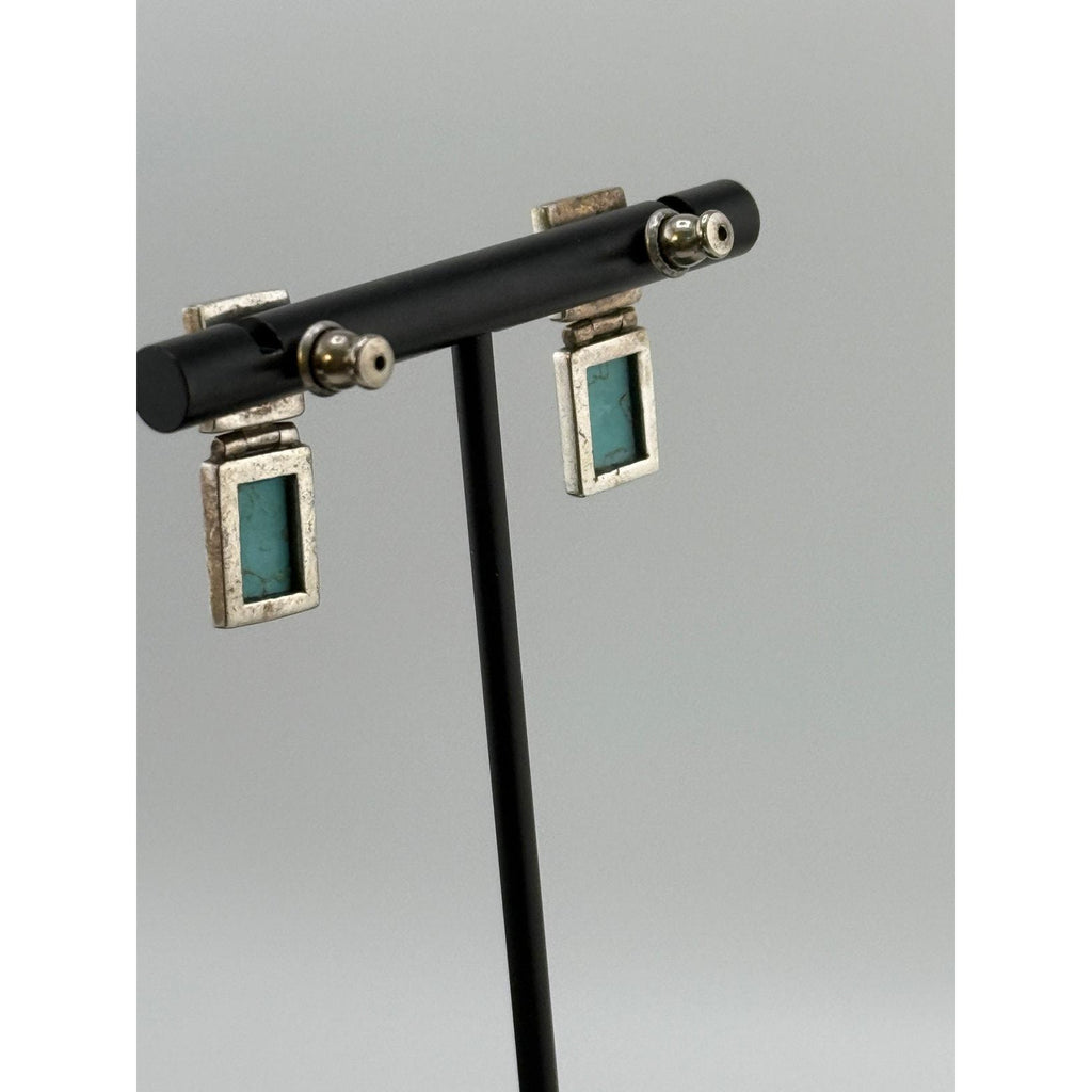 Beautiful Sterling Silver Geometric Blue Howlite Dangle Earrings