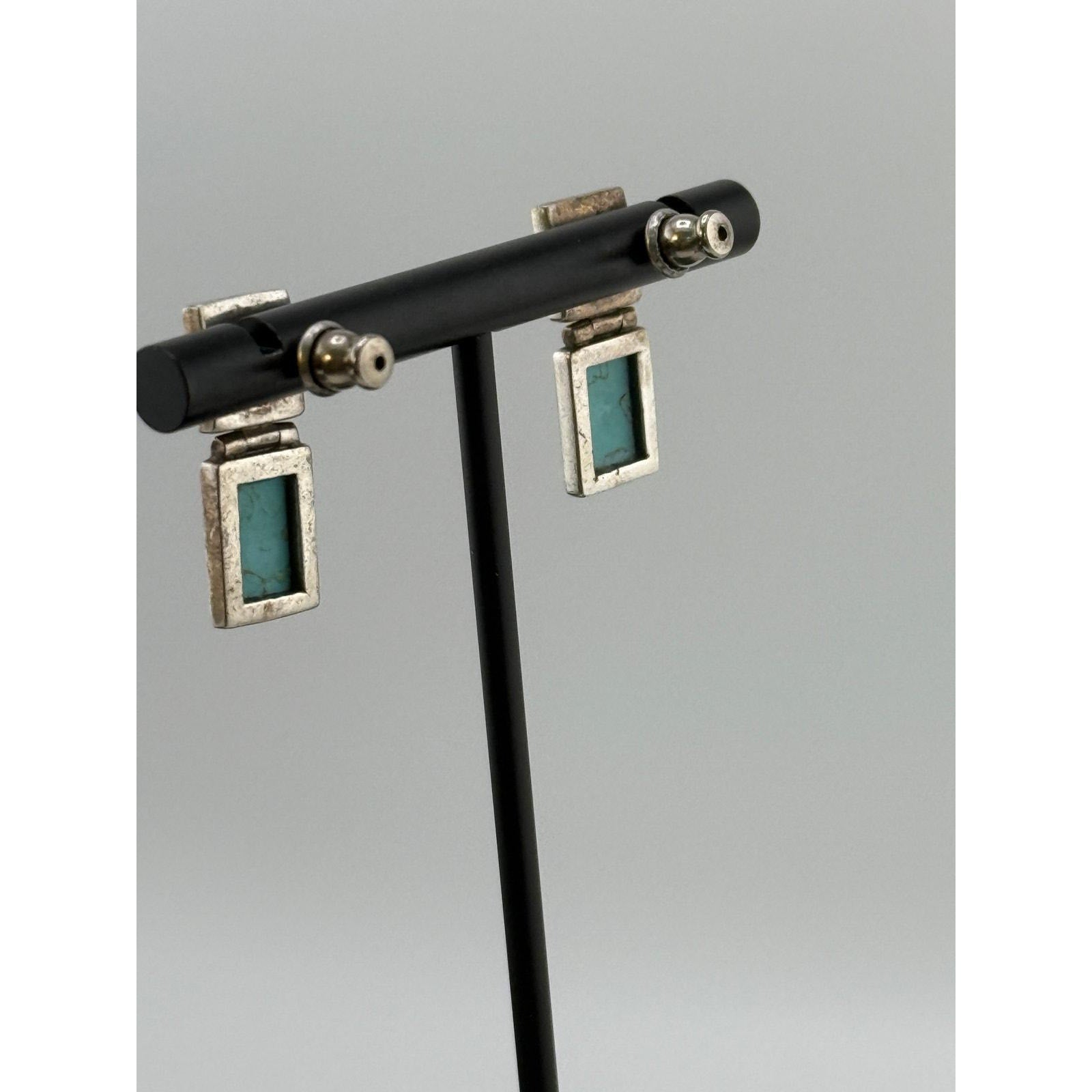 Beautiful Sterling Silver Geometric Blue Howlite Dangle Earrings