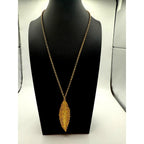 Portuguese Gold Plated Filigree Leaf Pendant Necklace