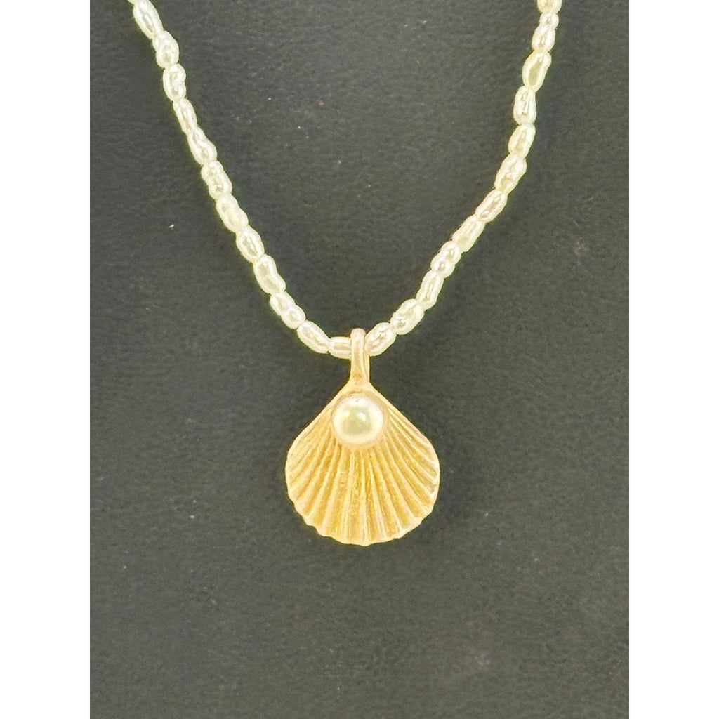 Michael Michaud Sea Scallop Pendant on Fresh Water Pearl Necklace