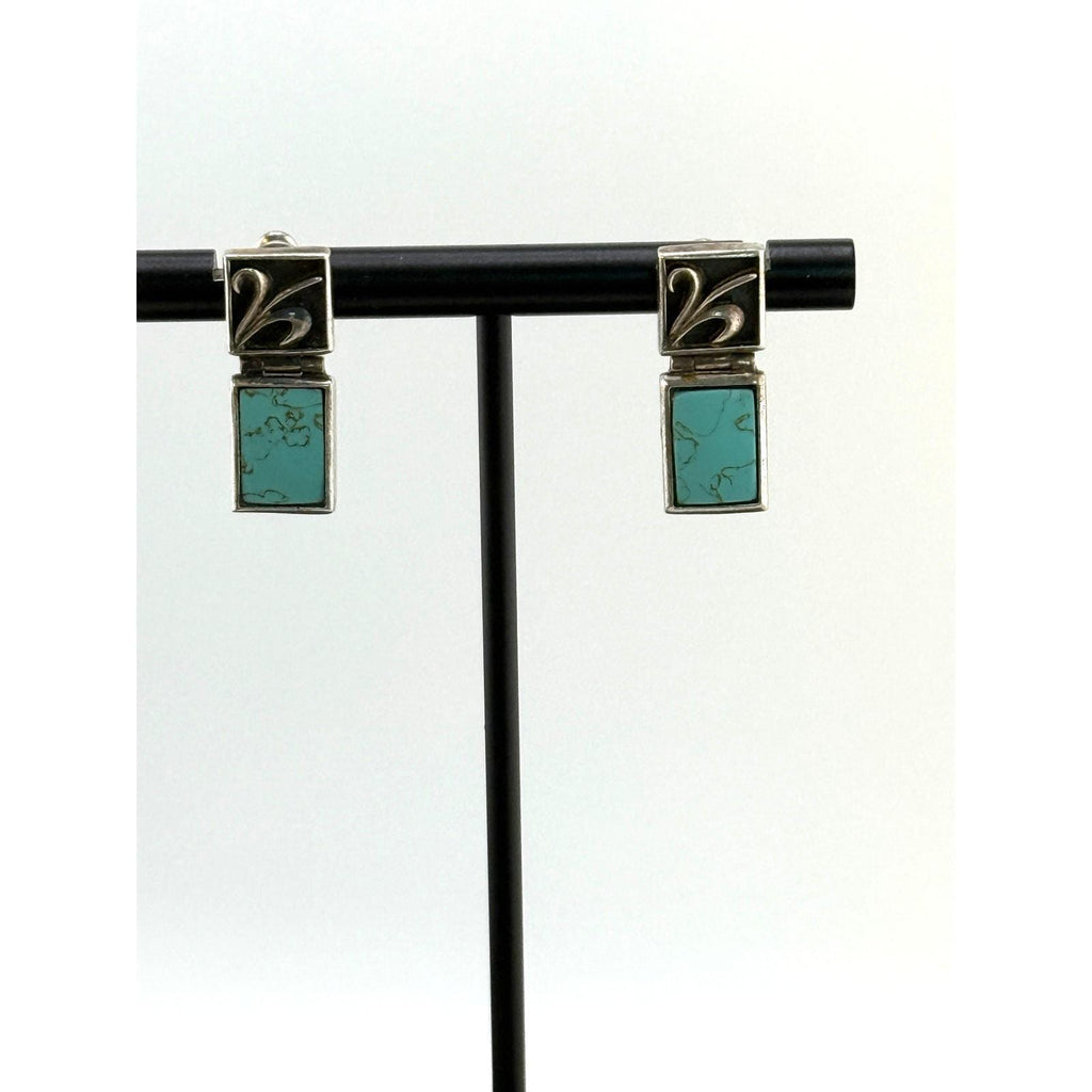 Beautiful Sterling Silver Geometric Blue Howlite Dangle Earrings