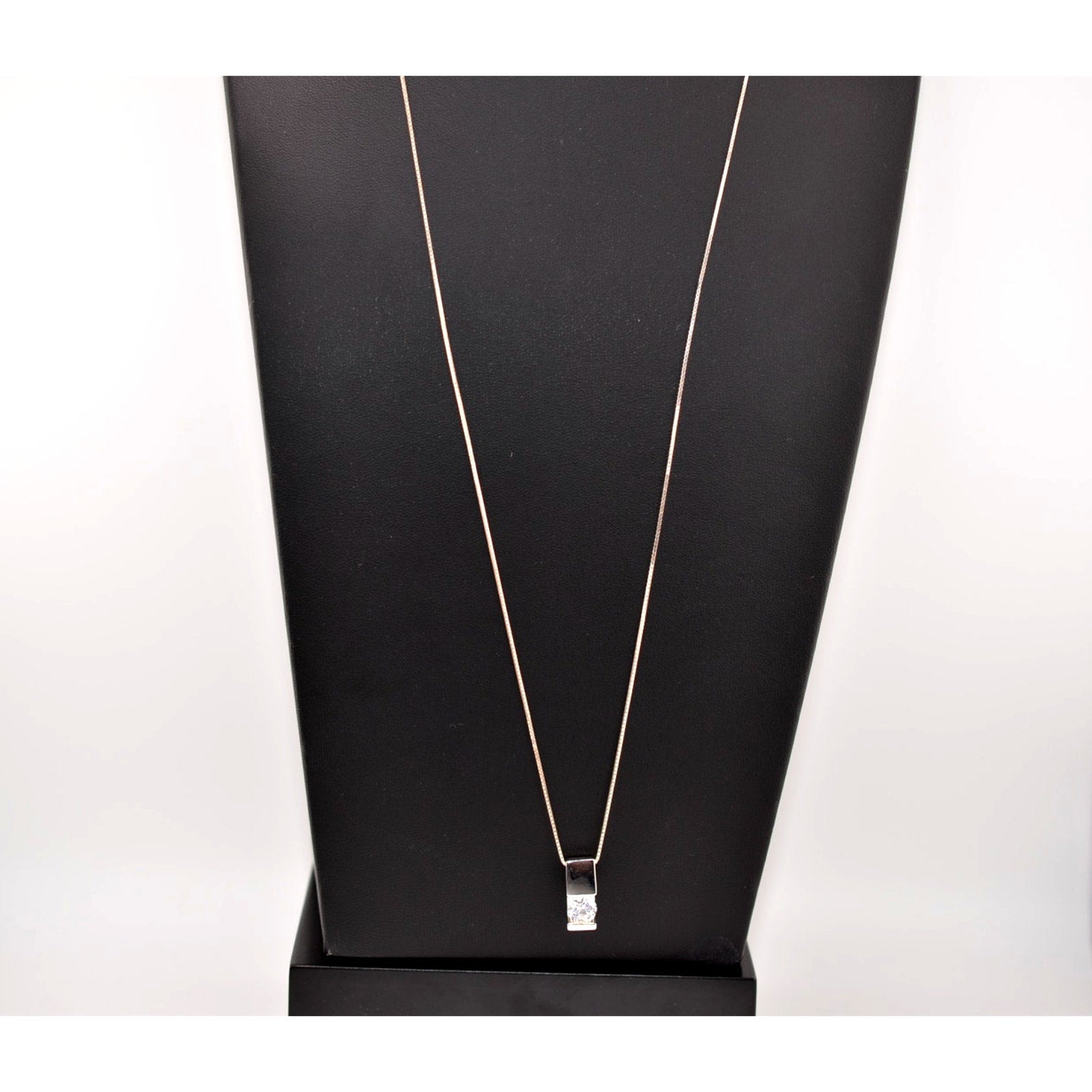 SU Italy Sterling Silver Solitaire CZ Necklace