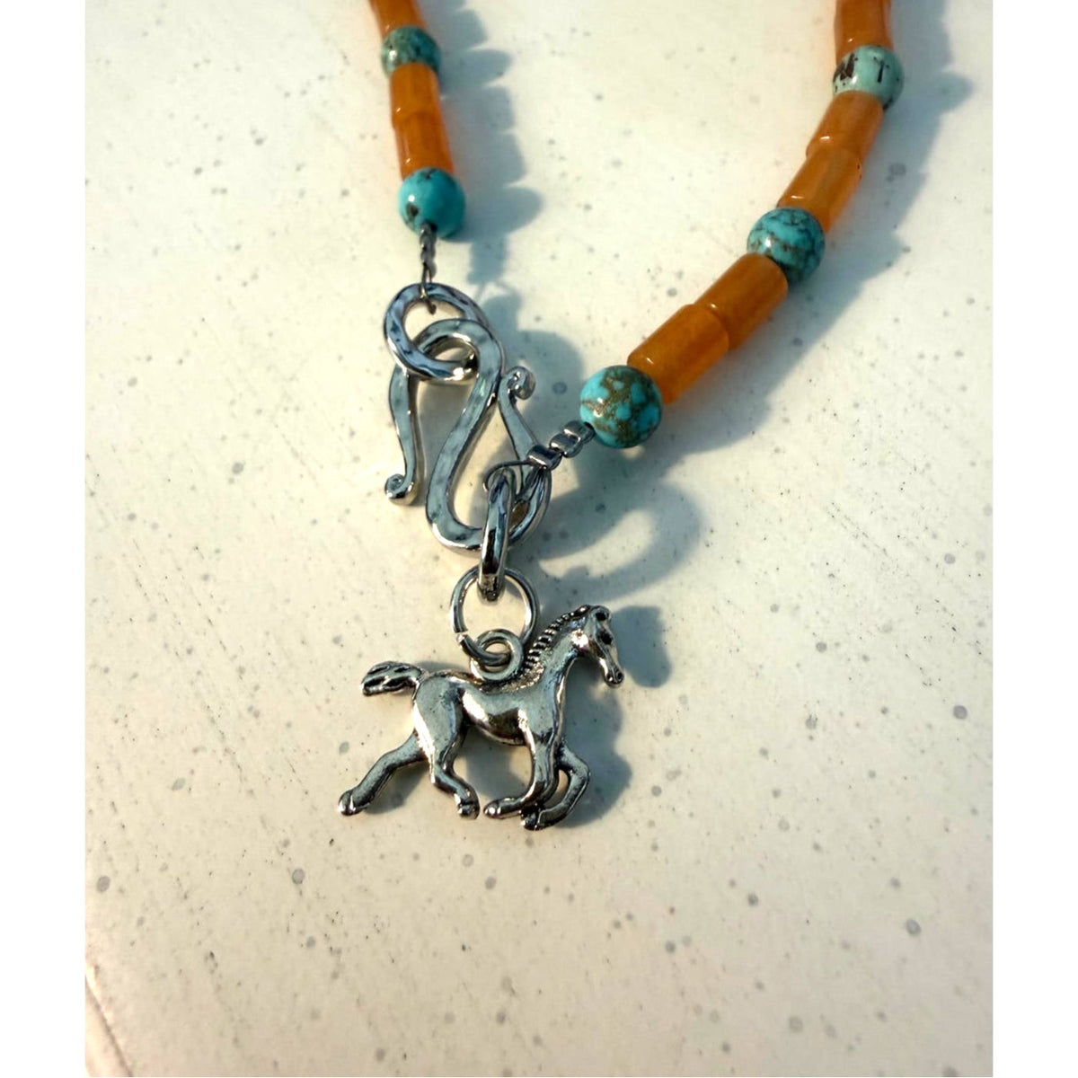 Navajo Artist Mary W. Roanhorse Agate and Turquoise Necklace
