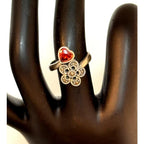 925 Sterling Silver Garnet Heart and Flower Ring Size 7 - Sarasotabydesign