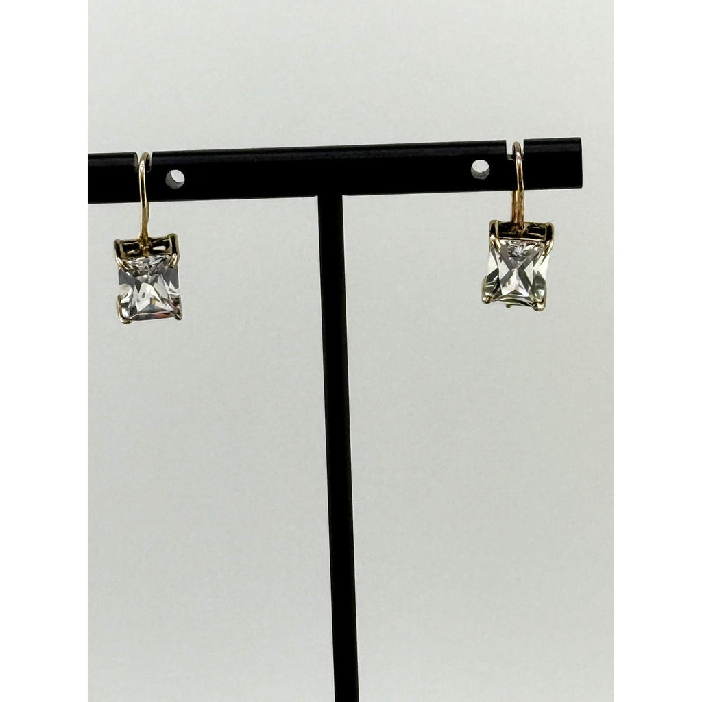 925 Sterling Silver GP Square CZ Wire Earrings - Sarasotabydesign