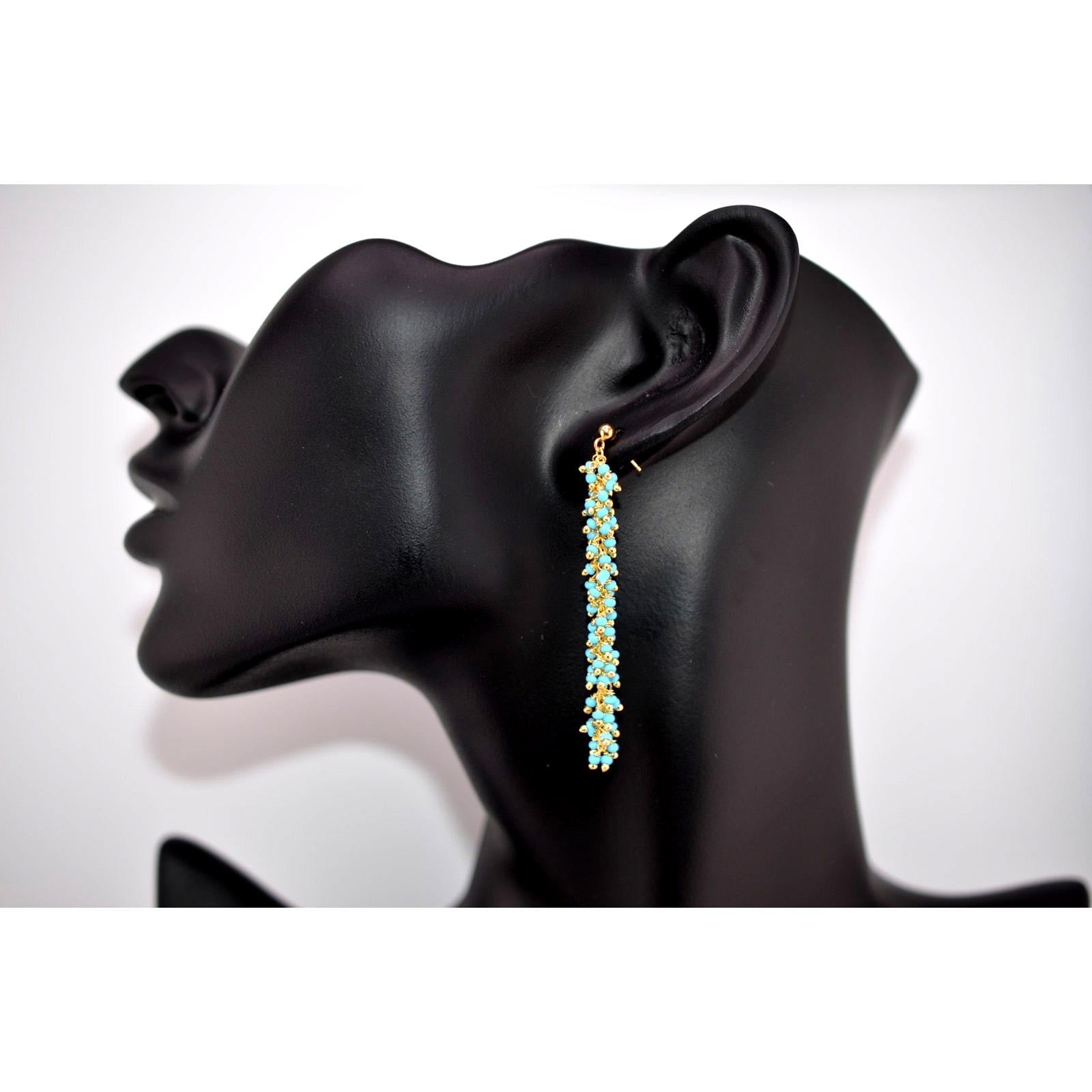 Catherine Weitzman Gold Filled Turquoise Fringe Dangle Earrings