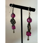 Vintage sterling silver and rose glass earrings 2 1/2"