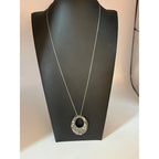 Sterling silver pink rhinestones marcasite pendant necklace