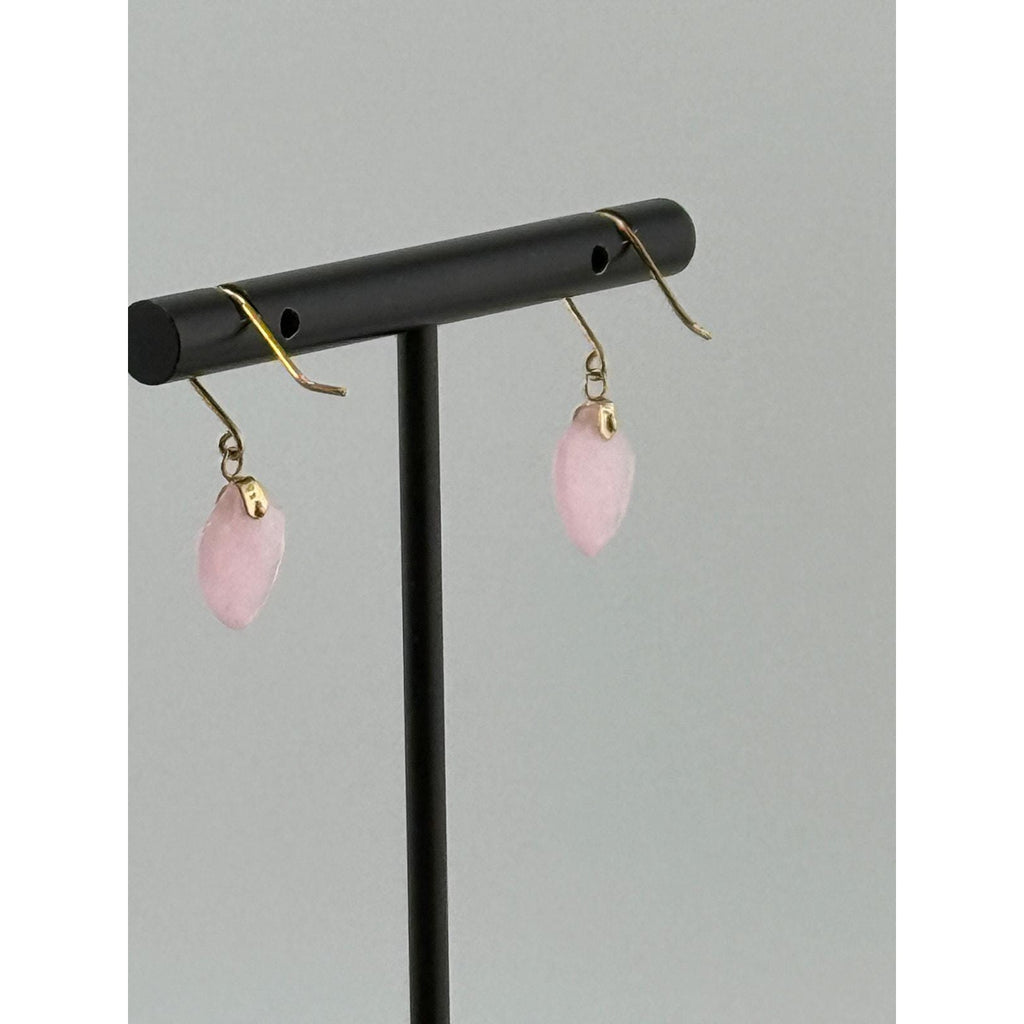Vintage Pink Jade Dangle 10K Earrings