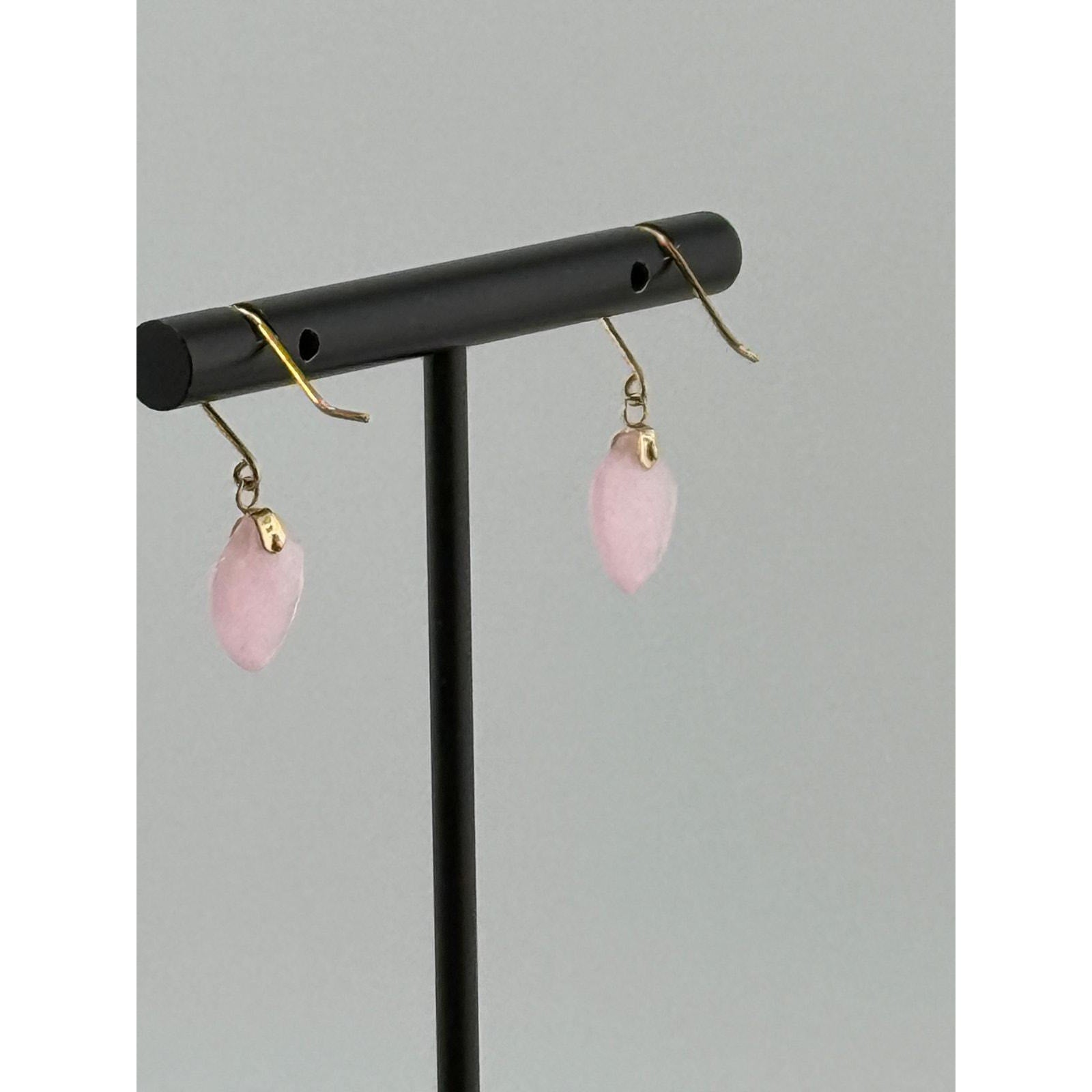 Vintage Pink Jade Dangle 10K Earrings
