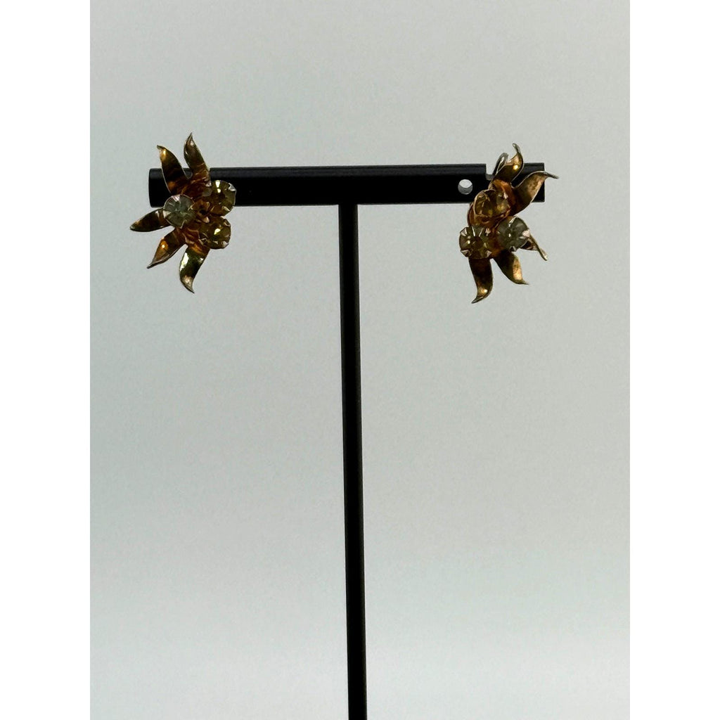 Vintage 925 Sterling Gold Plated Glass Stones Earrings