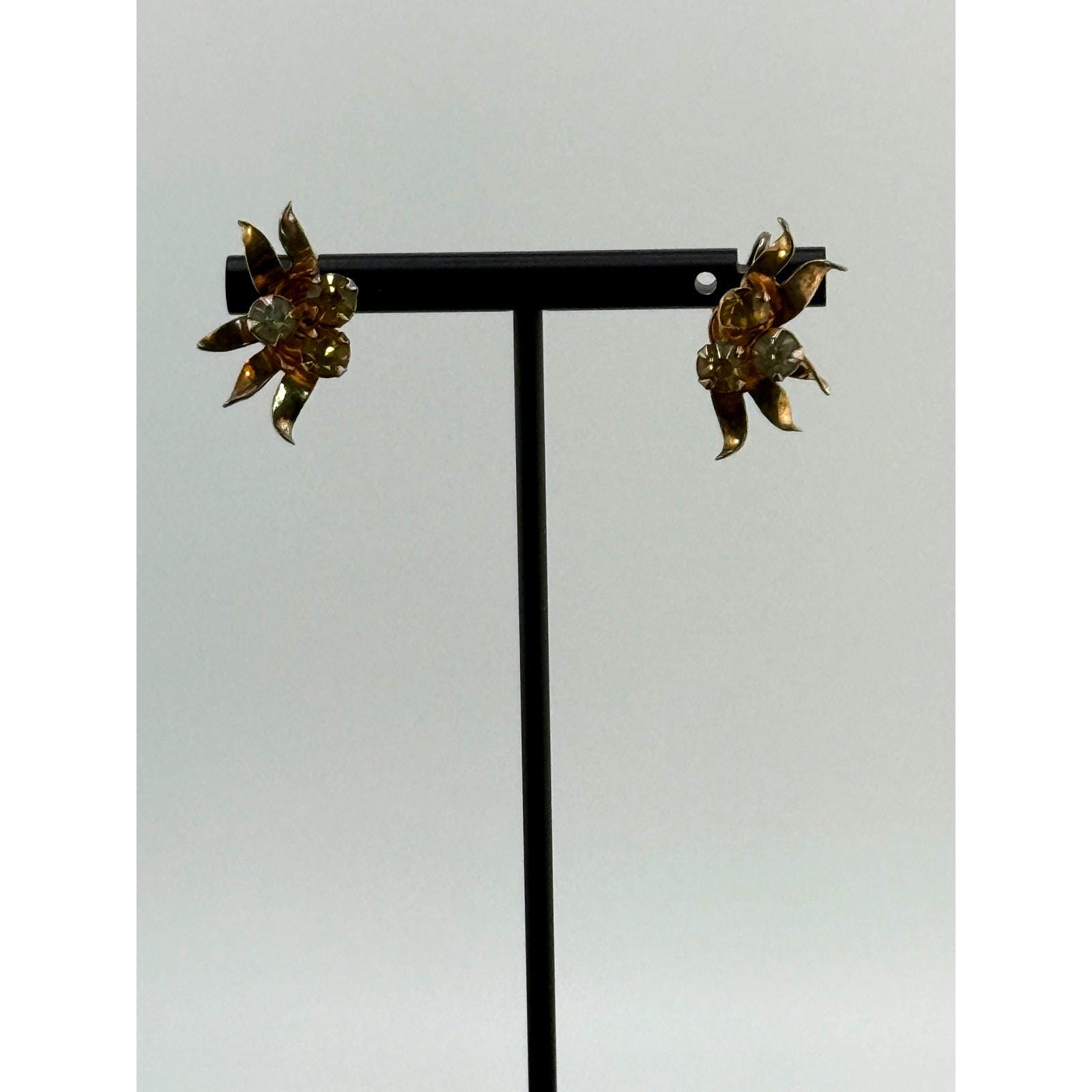 Vintage 925 Sterling Gold Plated Glass Stones Earrings