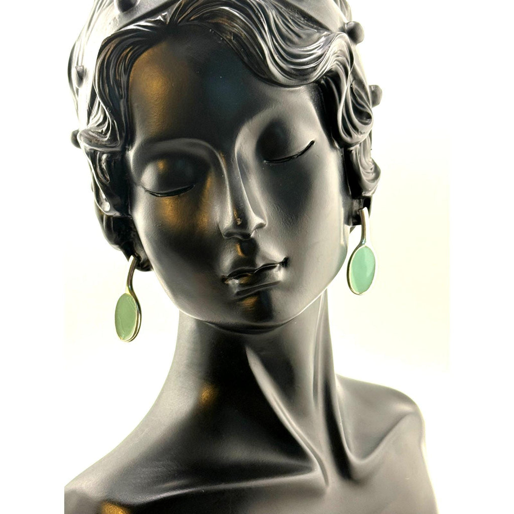 Karine Sultan Silver and Green Fixed Oval Drop Earrings