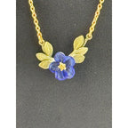 Michael Michaud Blue Violet Flower Bar Pendant Necklace