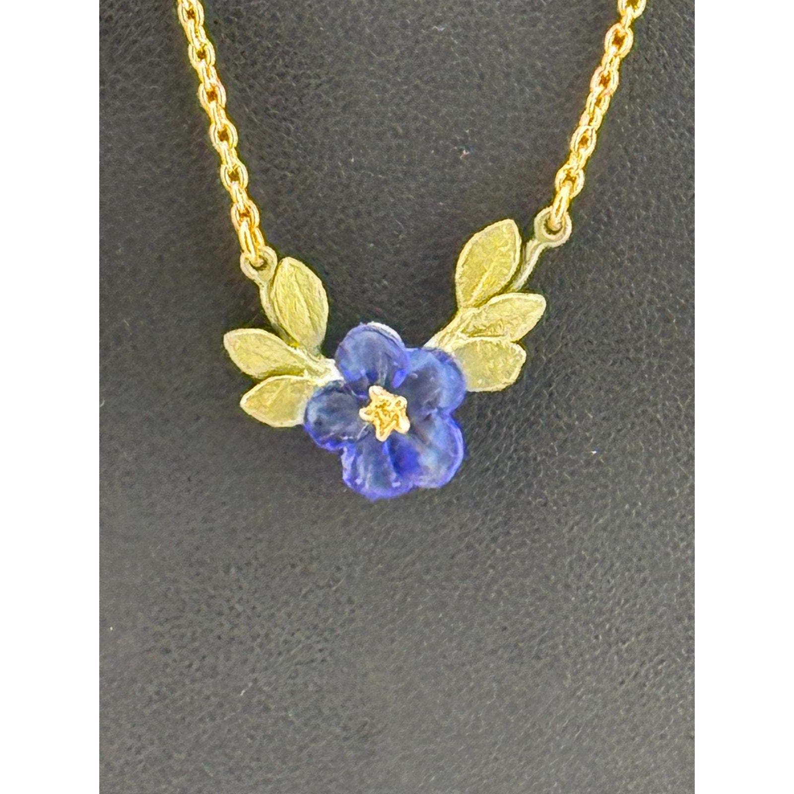 Michael Michaud Blue Violet Flower Bar Pendant Necklace
