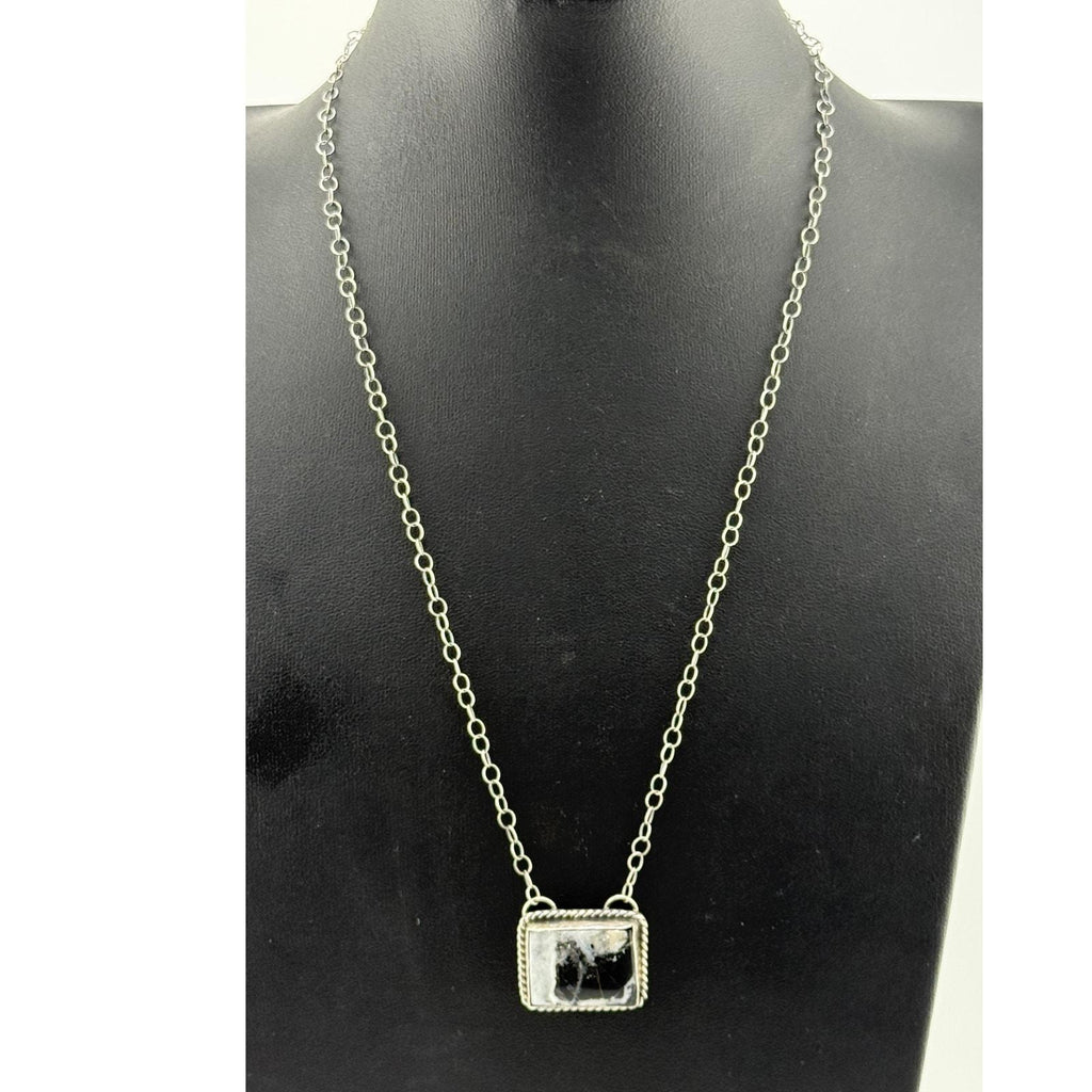 Navajo Hiram Largo Handmade Sterling Silver White Buffalo Bar Necklace