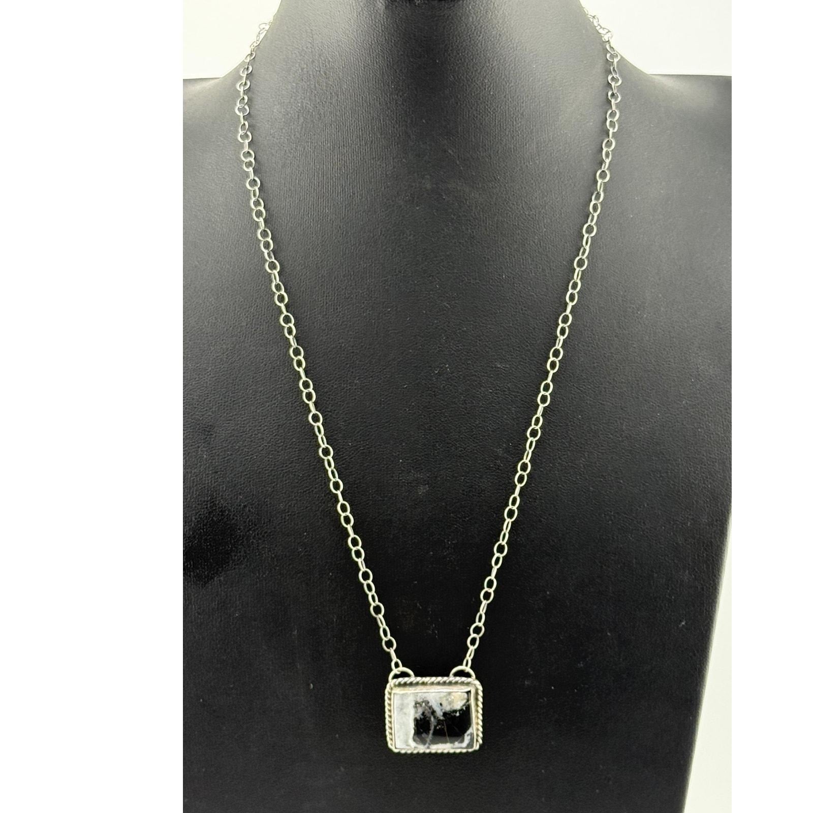 Navajo Hiram Largo Handmade Sterling Silver White Buffalo Bar Necklace