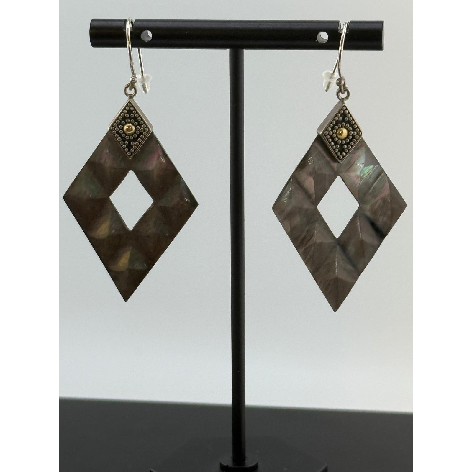 Bali Designs by Robert Manse Black Mother-of-Pearl Diamond-Shape Earrings
