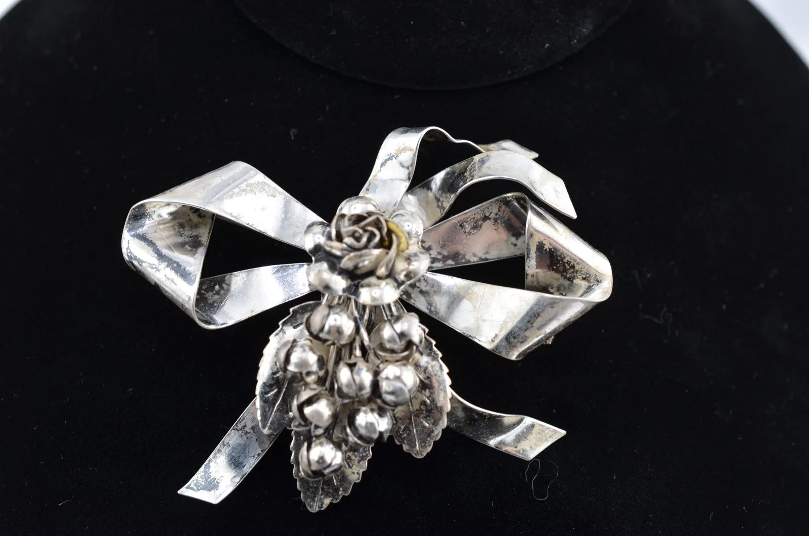 Vintage Signed Hobe Sterling Silver Large Floral Bow 1940's Brooch