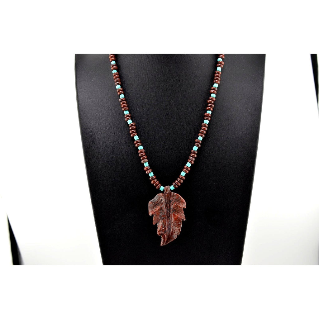 Navajo Mary W. Roanhorse Carved Jasper Leaf Pendant Necklace